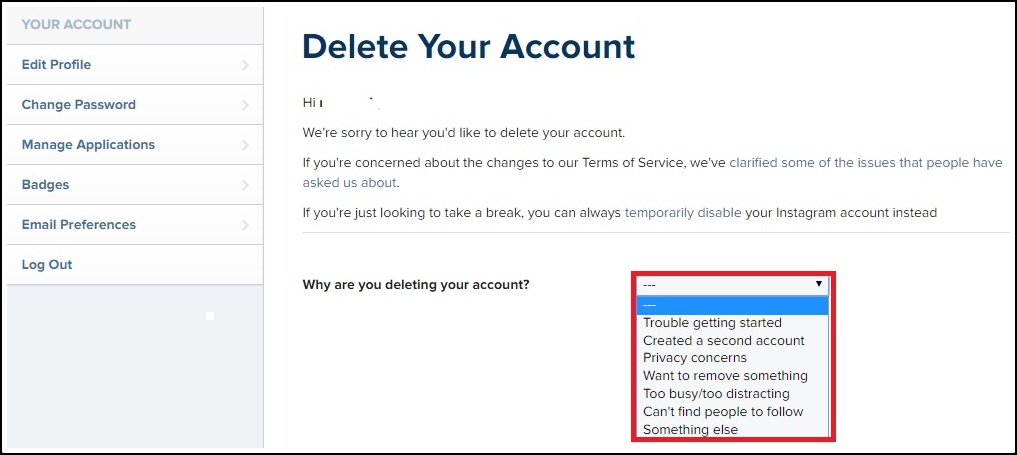 How to delete instagram account 2016