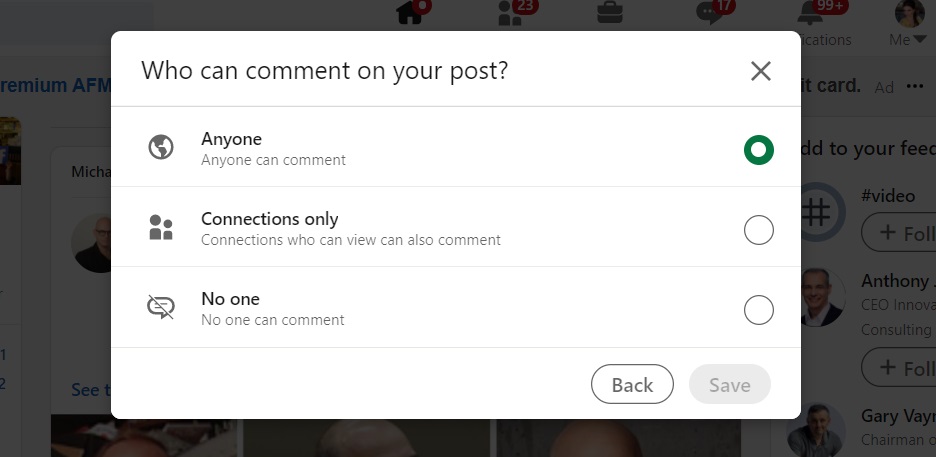 choose your comments on post - linkedin - new